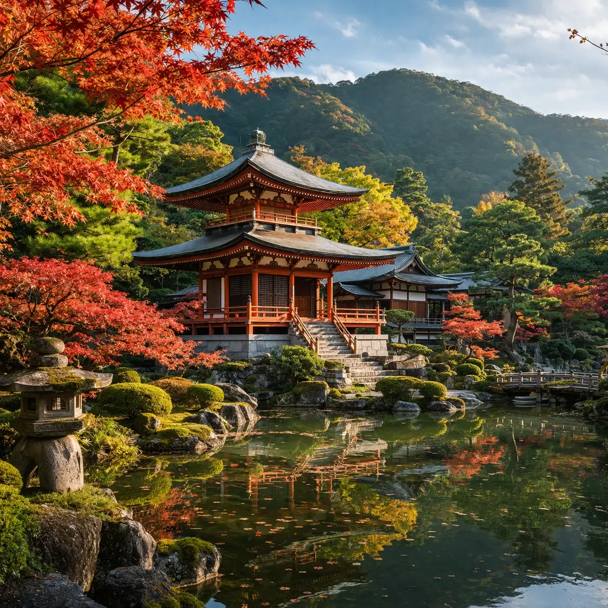 A Japanese temple surrounded by nature